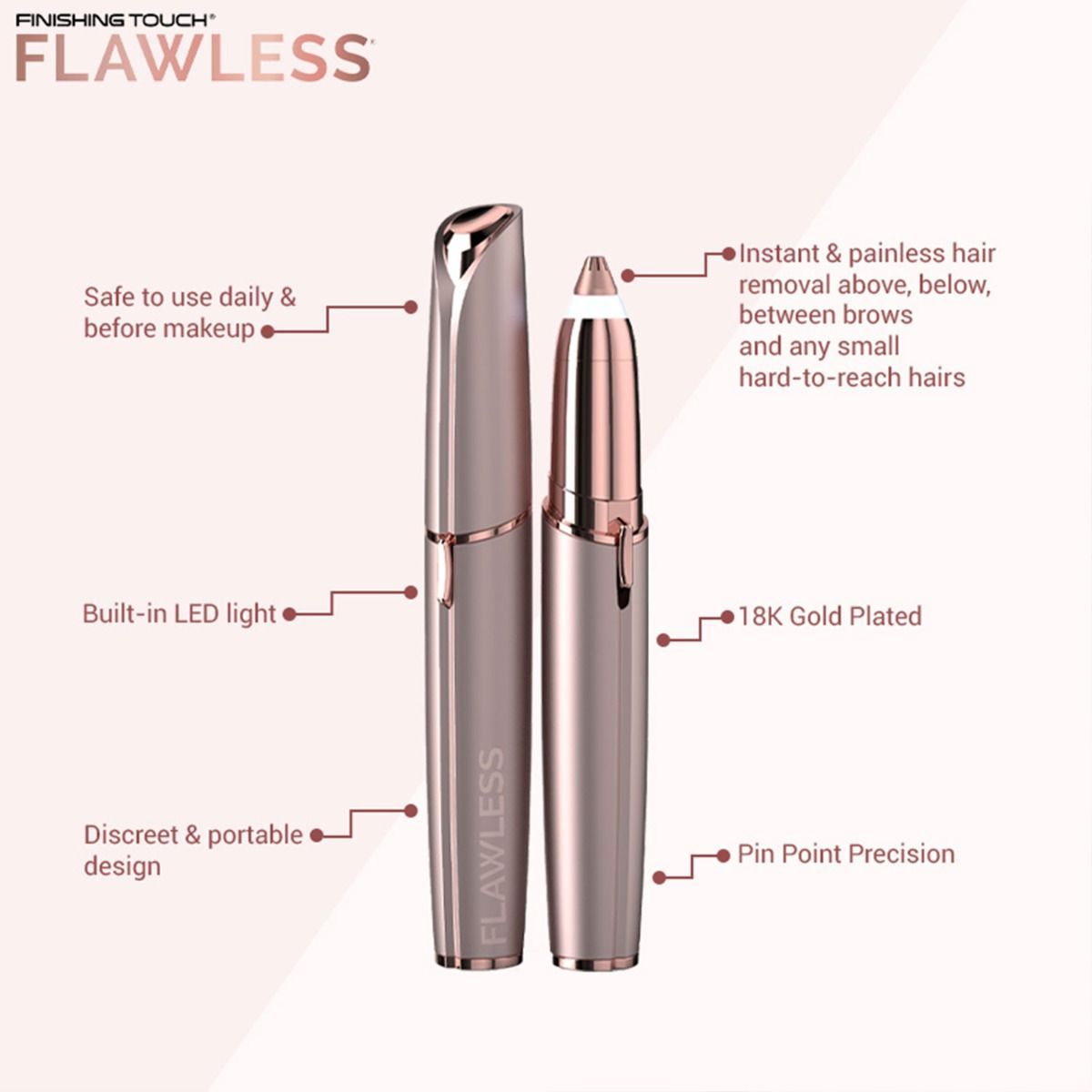 Flawless Brows- Women's Painless Facial Hair/Eyebrow Remover Electric Trimmer (Battery Included)